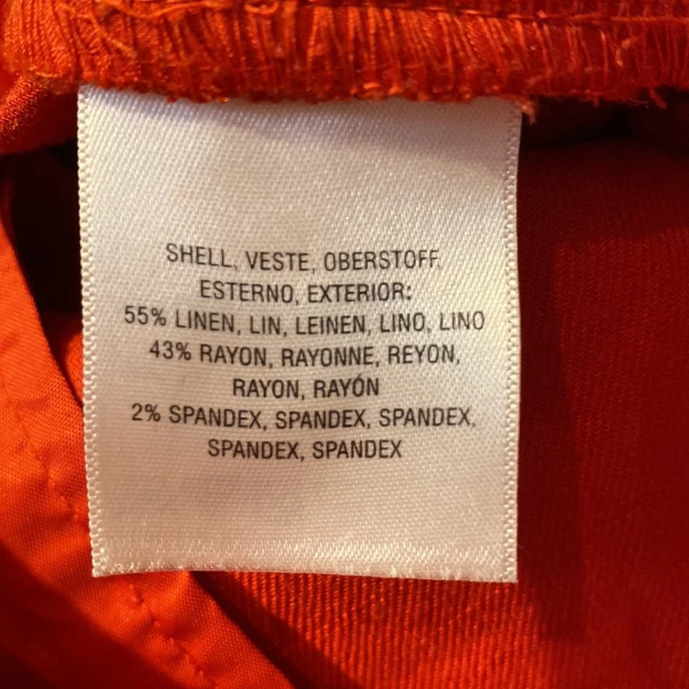 Anthropologie Elevenses Brenton Straight Leg Linen Blend coral red work pants 4 - Picture 9 of 15